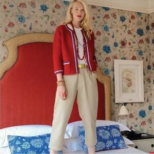 Francis Valentine Lambswool Angie Border Cardi/coat Red Large